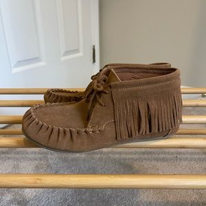 Camel brown moccasin slippers
